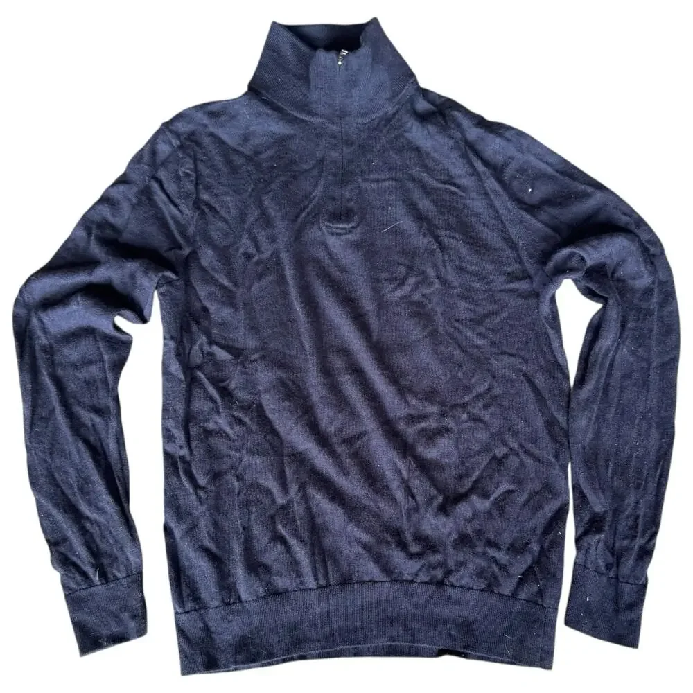 Banana Republic Factory Men's Navy Merino Wool‎ Blend Half Zip Sweater - Large